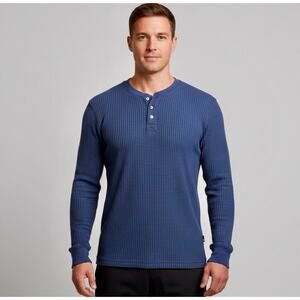 American Giant Henley Shirt Waffle Long Sleeve Blue Size Medium NEW